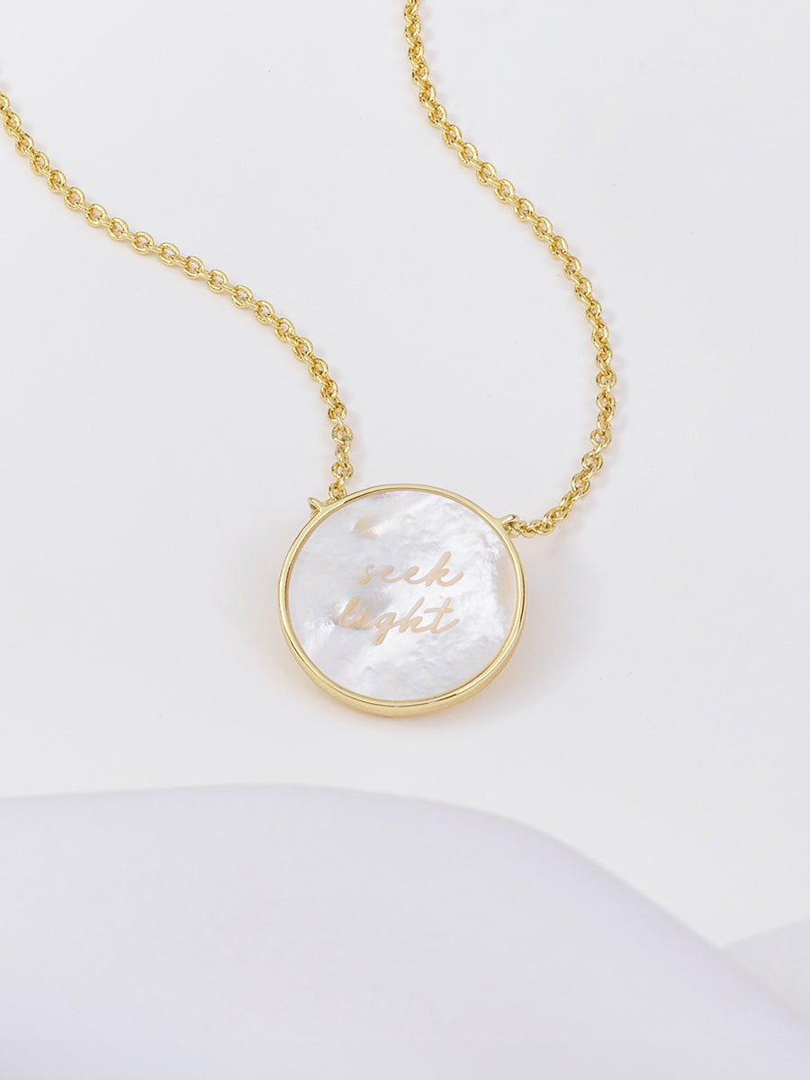 Sunlit Crescent Necklace | Mother of Pearl/5A Grade Cubic Zirconia | 14K Gold Plated Brass