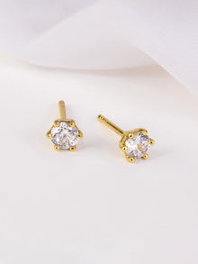 Brilliant 3mm Stud Earrings | 5A Grade Cubic Zirconia | 14K Gold Plated Brass