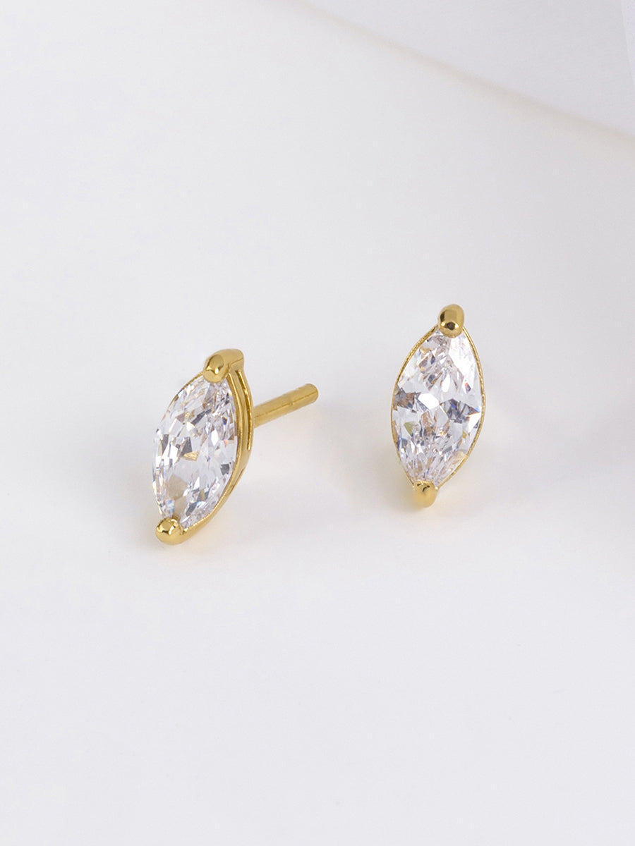 Marquise Stud Earrings | 5A Grade Cubic Zirconia | 14K Gold Plated Brass