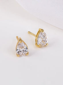 3mm Teardrop Stud Earrings | 5A Grade Cubic Zirconia | 14K Gold Plated Brass