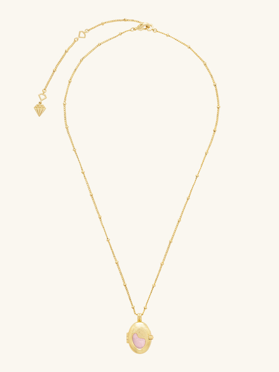 Healing Rose Quartz Locket Necklace | Rose Quartz | 14K Gold Plated Brass