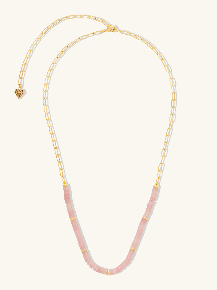 Rose Quartz Blush Necklace | Rose Quartz | 14K Gold Plated Brass