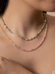 Rose Quartz Blush Necklace | Rose Quartz | 14K Gold Plated Brass