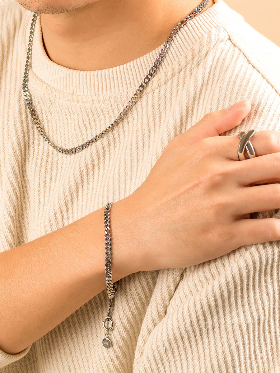 Chunky Curb Chain Bracelet | Rhodium Plated Stainless Steel