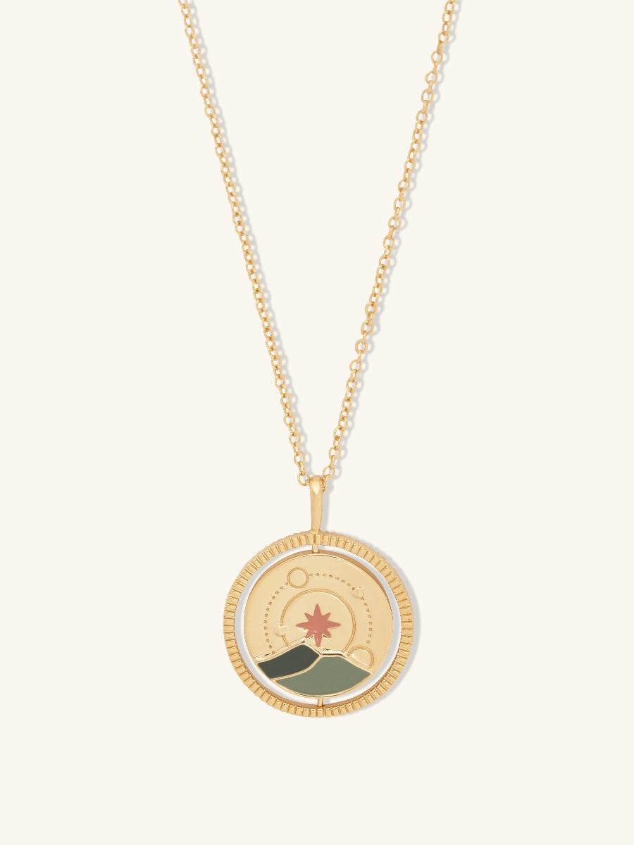 Milky Way Spinning Necklace | 5A Grade Cubic Zirconia/Enamel | 14K Gold Plated Brass