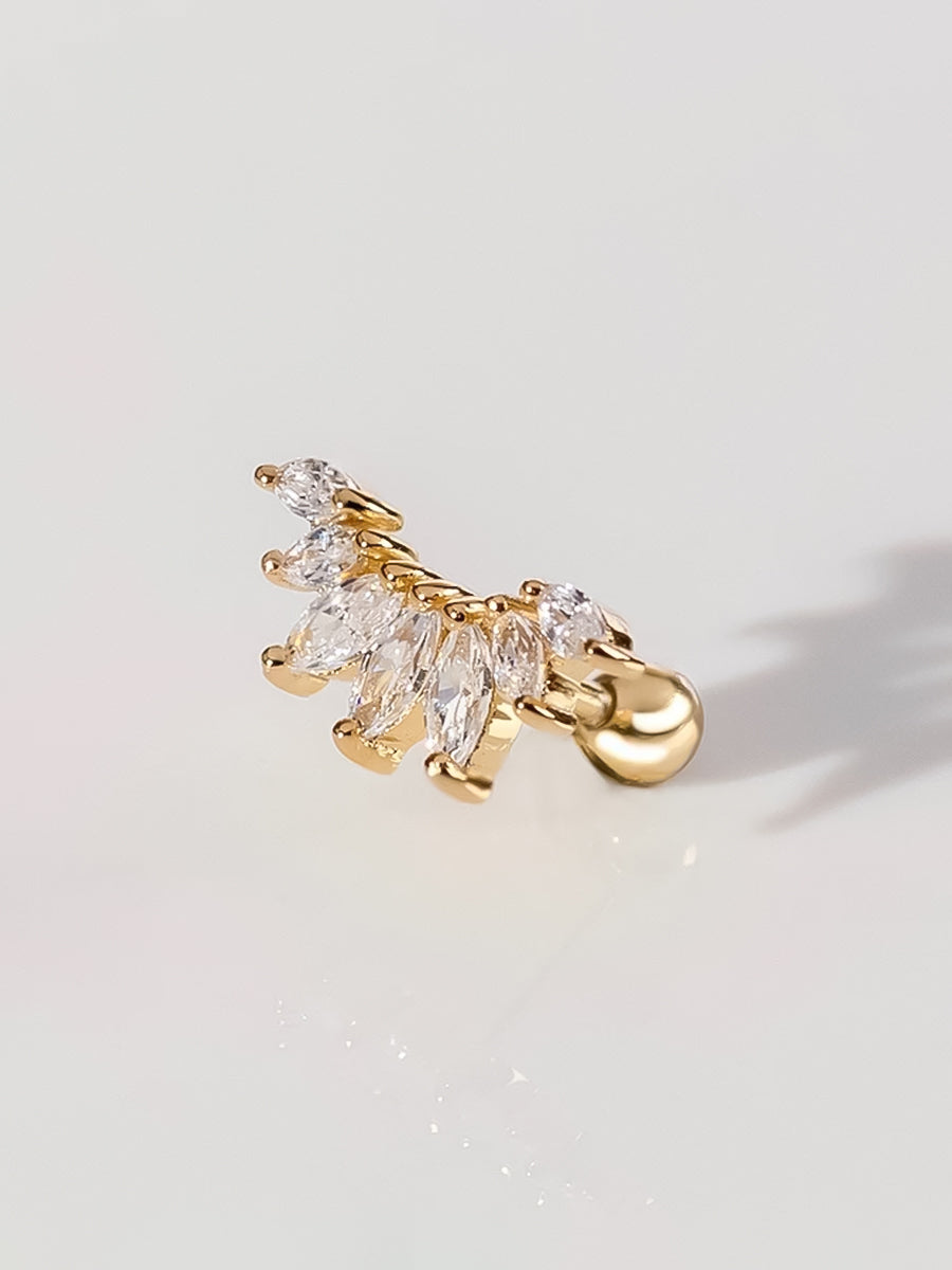 Sunrays Barbell Earring | 5A Grade Cubic Zirconia | 14K Gold Plated Brass