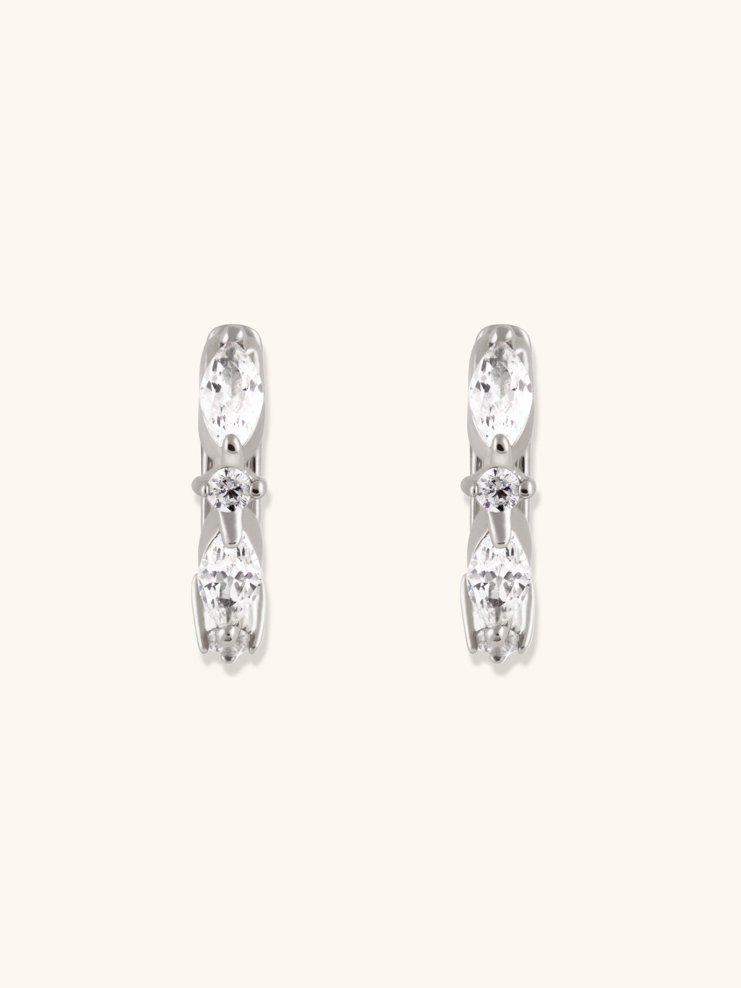 Marquise Pave 8mm Huggie Earrings | 5A Grade Cubic Zirconia | 14K Gold Plated Brass