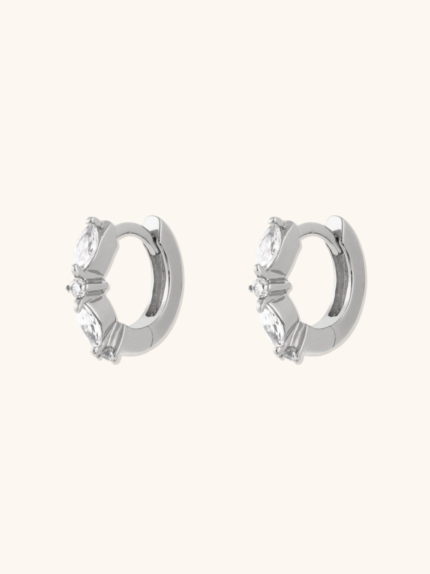 Marquise Pave 8mm Huggie Earrings | 5A Grade Cubic Zirconia | 14K Gold Plated Brass