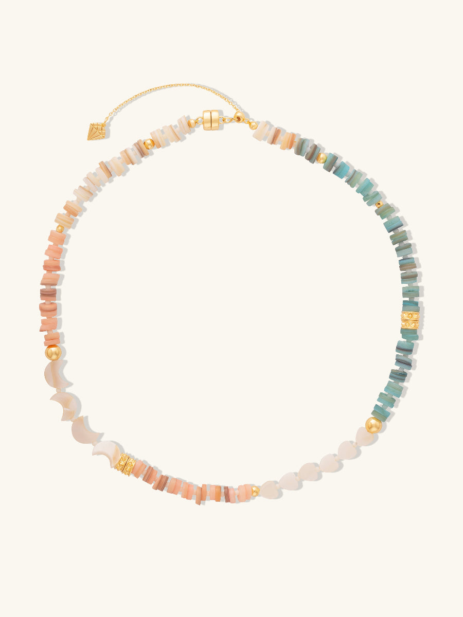 Aura Beaded Necklace | Natural Sea Shells | 14K Gold Plated Brass