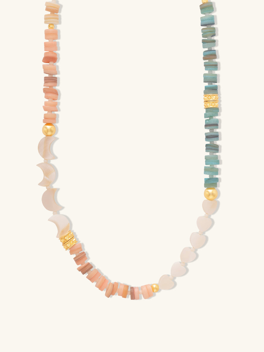 Aura Beaded Necklace | Natural Sea Shells | 14K Gold Plated Brass