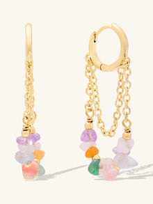 Kaleidoscope Beaded Hoop Earrings | Natural Gemstone | 14K Gold Plated Brass