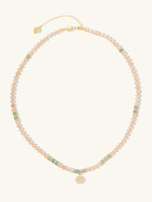 Sun Hues Beaded Necklace | Pink Opal/Amazonite/5A Grade Cubic Zirconia | 14K Gold Plated Brass