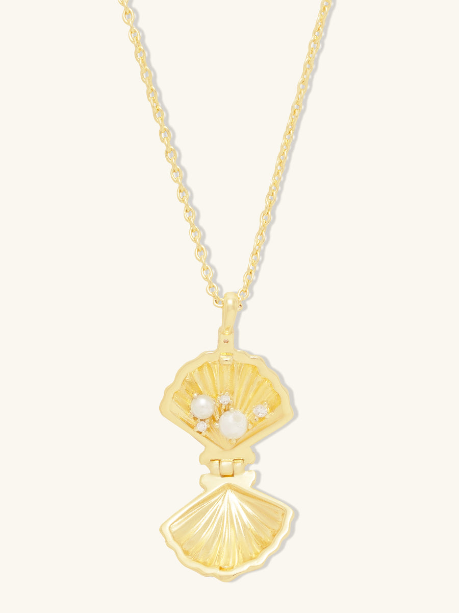 Sundaze Shell Locket Necklace | Natural Gemstone | 14K Gold Plated Brass