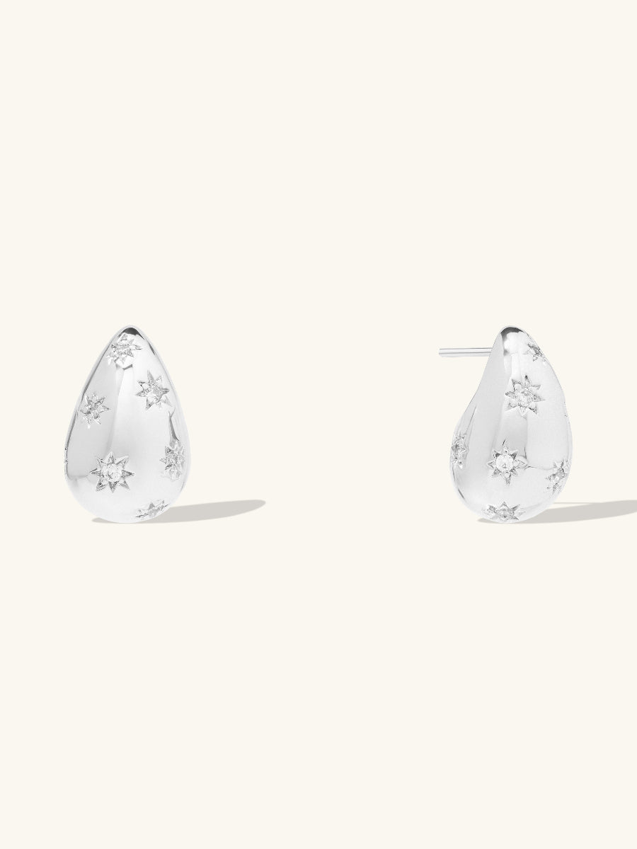Teardrop Constellation 20mm Stud Earrings | 5A Grade Cubic Zirconia | Silver Rhodium Plated Brass