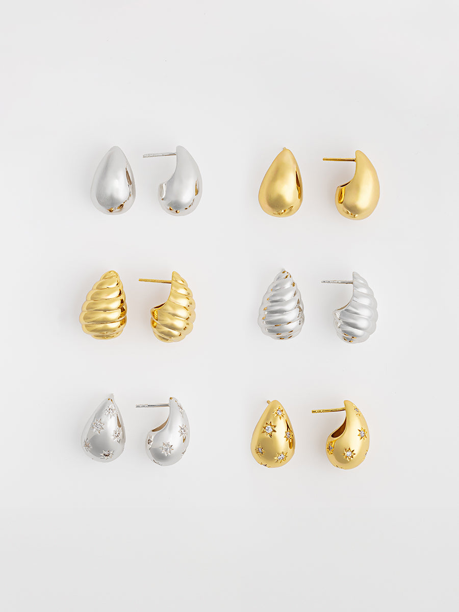 Teardrop Seashell 20mm Stud Earrings | Silver Rhodium Plated Brass