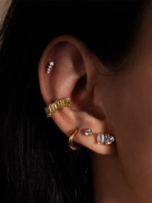 Heart Baguette Duo Stud Earrings | 5A Grade Cubic Zirconia | 14K Gold Plated Brass