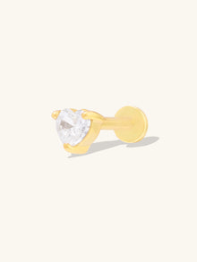 Heart 3mm Flat Back Earring | 5A Grade Cubic Zirconia | 14K Gold Plated Brass