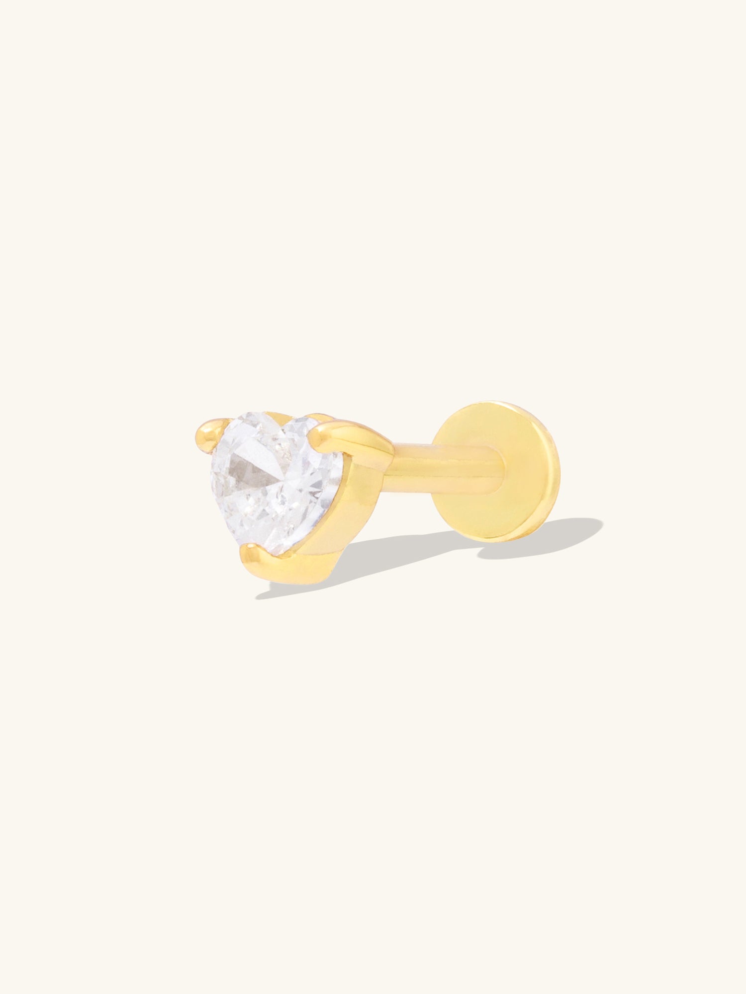 Heart 3mm Flat Back Earring | 5A Grade Cubic Zirconia | 14K Gold Plated Brass