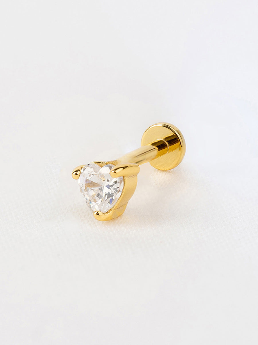 Heart 3mm Flat Back Earring | 5A Grade Cubic Zirconia | 14K Gold Plated Brass
