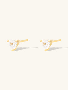 Heart Stud Earrings | 5A Grade Cubic Zirconia | 14K Gold Plated Brass
