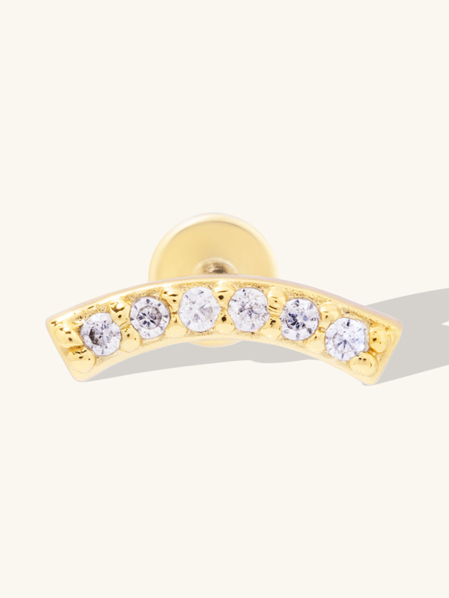 Pave Curve Flat Back Earring | 5A Grade Cubic Zirconia | 14K Gold Plated Brass
