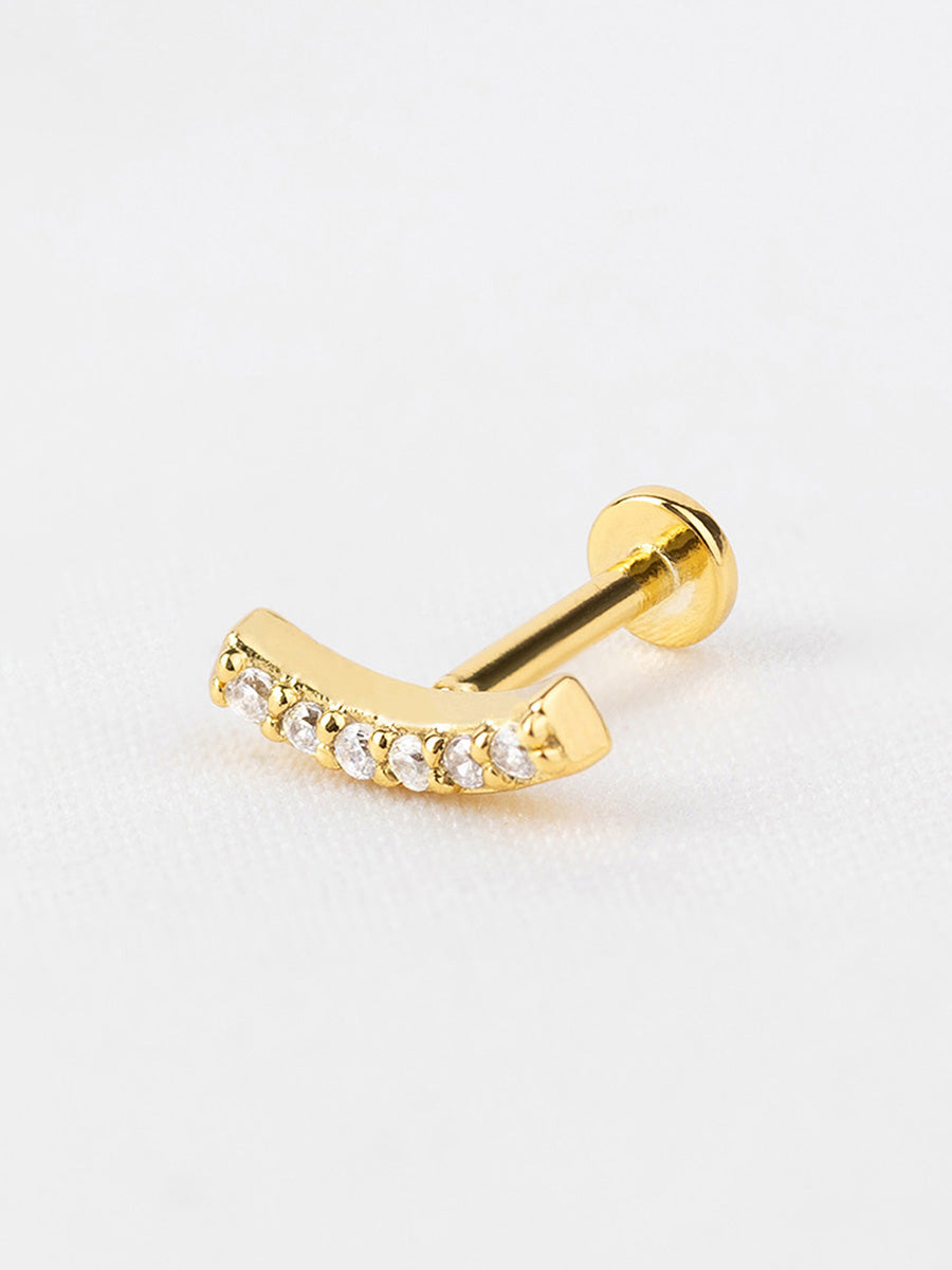 Pave Curve Flat Back Earring | 5A Grade Cubic Zirconia | 14K Gold Plated Brass