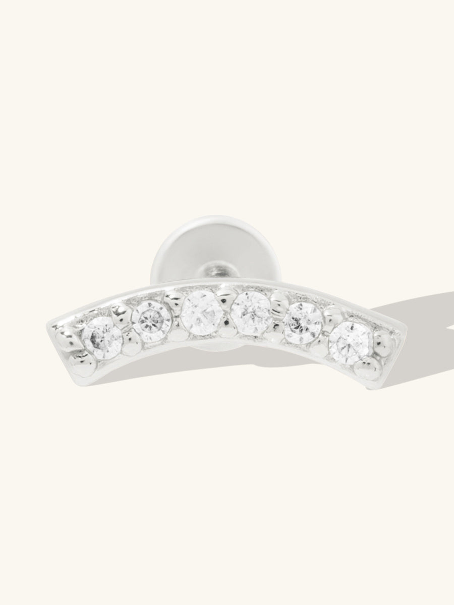 Pave Curve Flat Back Earring | 5A Grade Cubic Zirconia | Silver Rhodium Plated Brass
