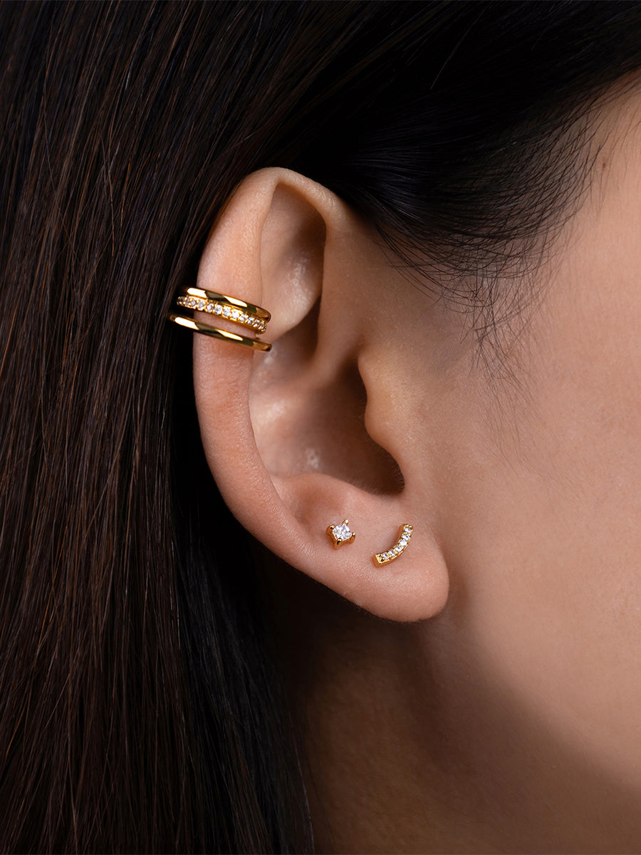 Pave Curve Flat Back Earring | 5A Grade Cubic Zirconia | 14K Gold Plated Brass