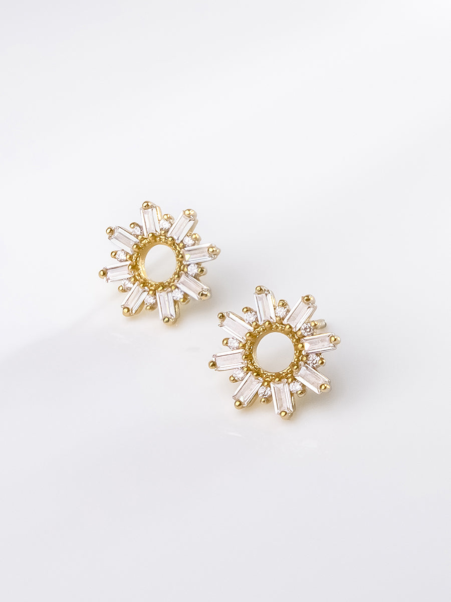 Sunseeker Baguette Earrings | 5A Grade Cubic Zirconia | 14K Gold Plated Brass