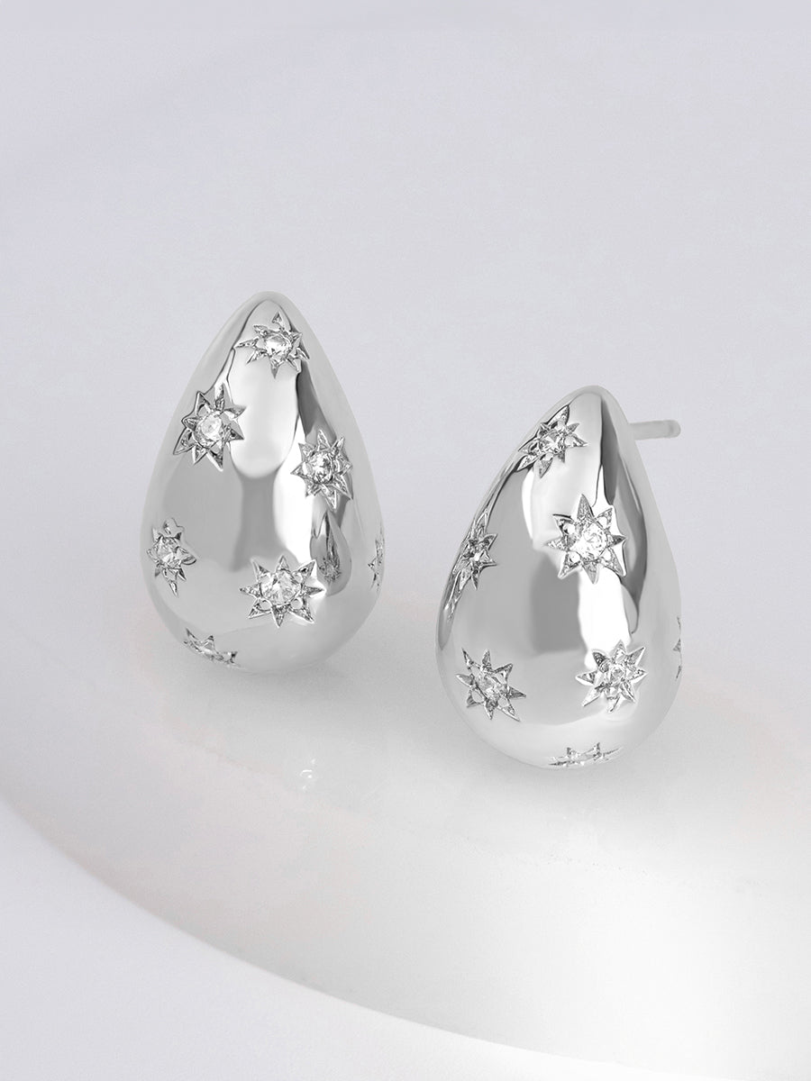Teardrop Constellation 20mm Stud Earrings | 5A Grade Cubic Zirconia | Silver Rhodium Plated Brass