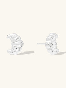 Croissant Stud Earrings | 5A Grade Cubic Zirconia | Silver Rhodium Plated Brass