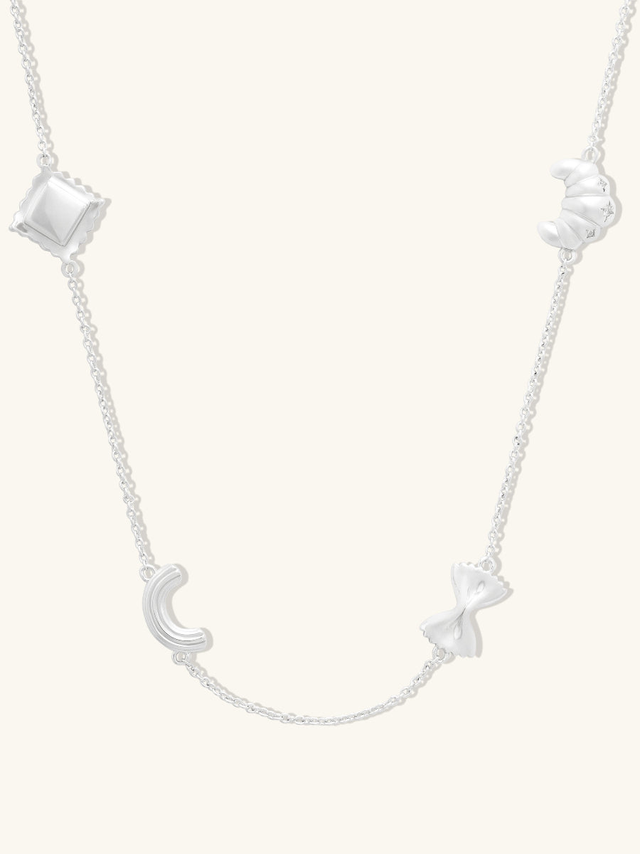 Food Party Charms Necklace | 5A Grade Cubic Zirconia | 14K Gold Plated Brass