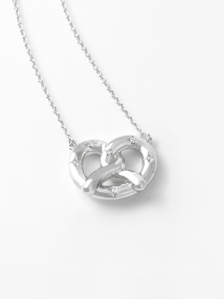 Pretzel Necklace | 5A Grade Cubic Zirconia | 14K Gold Plated Brass