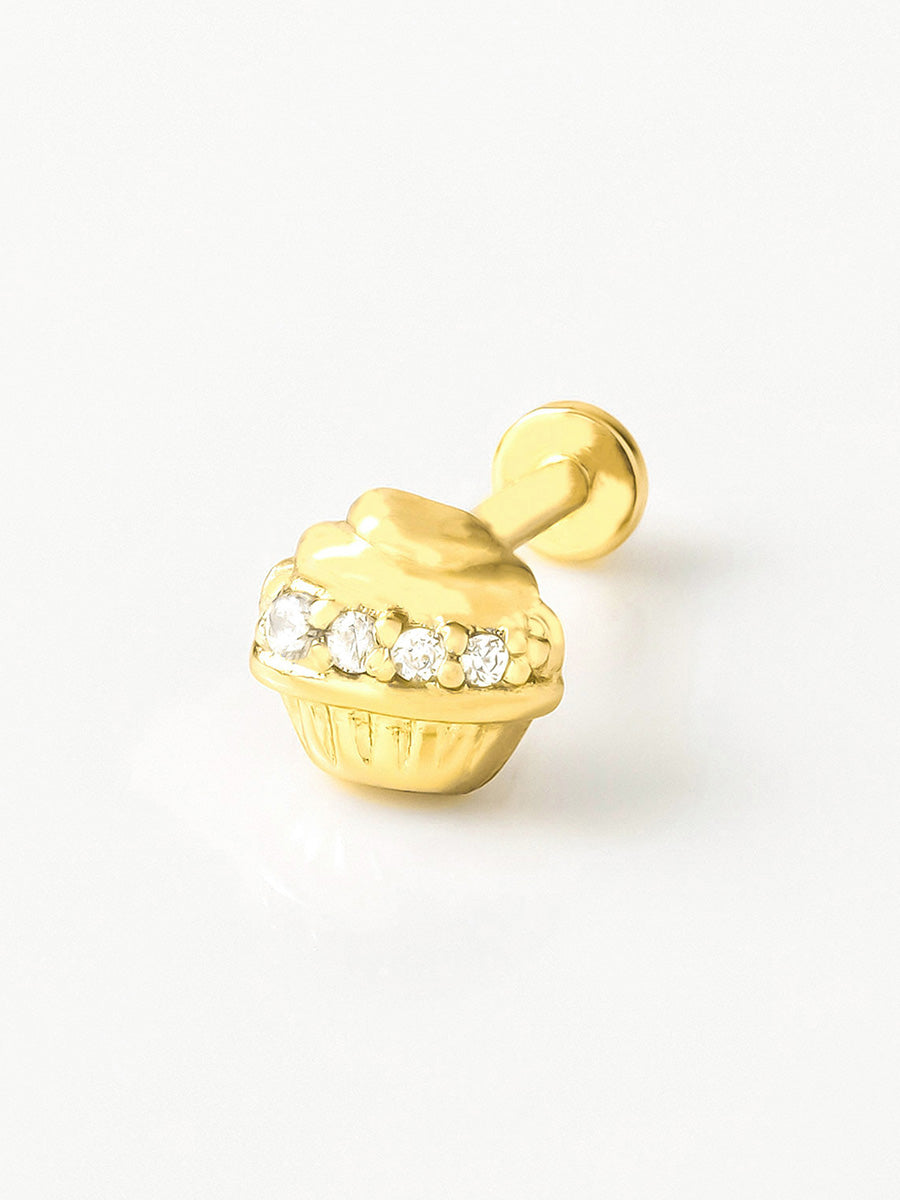 Cupcake Flat Back Earring | 5A Grade Cubic Zirconia | 14K Gold Plated Brass