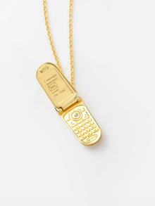 Flip Phone Locket Necklace | 5A Grade Cubic Zirconia | 14K Gold Plated Brass
