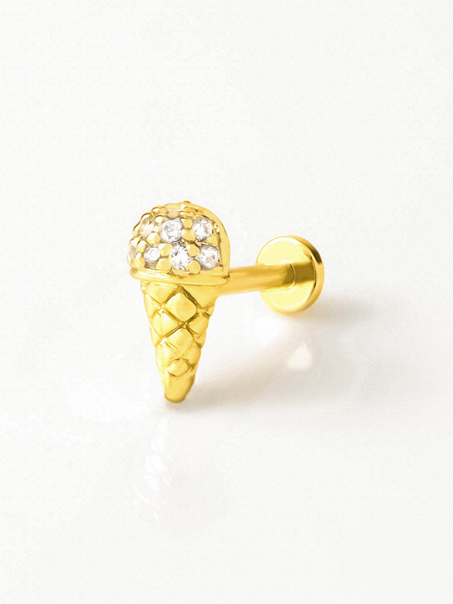 Ice Cream Flat Back Earring | 5A Grade Cubic Zirconia | 14K Gold Plated Brass