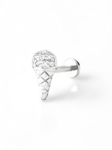 Ice Cream Flat Back Earring | 5A Grade Cubic Zirconia | Silver Rhodium Plated Brass
