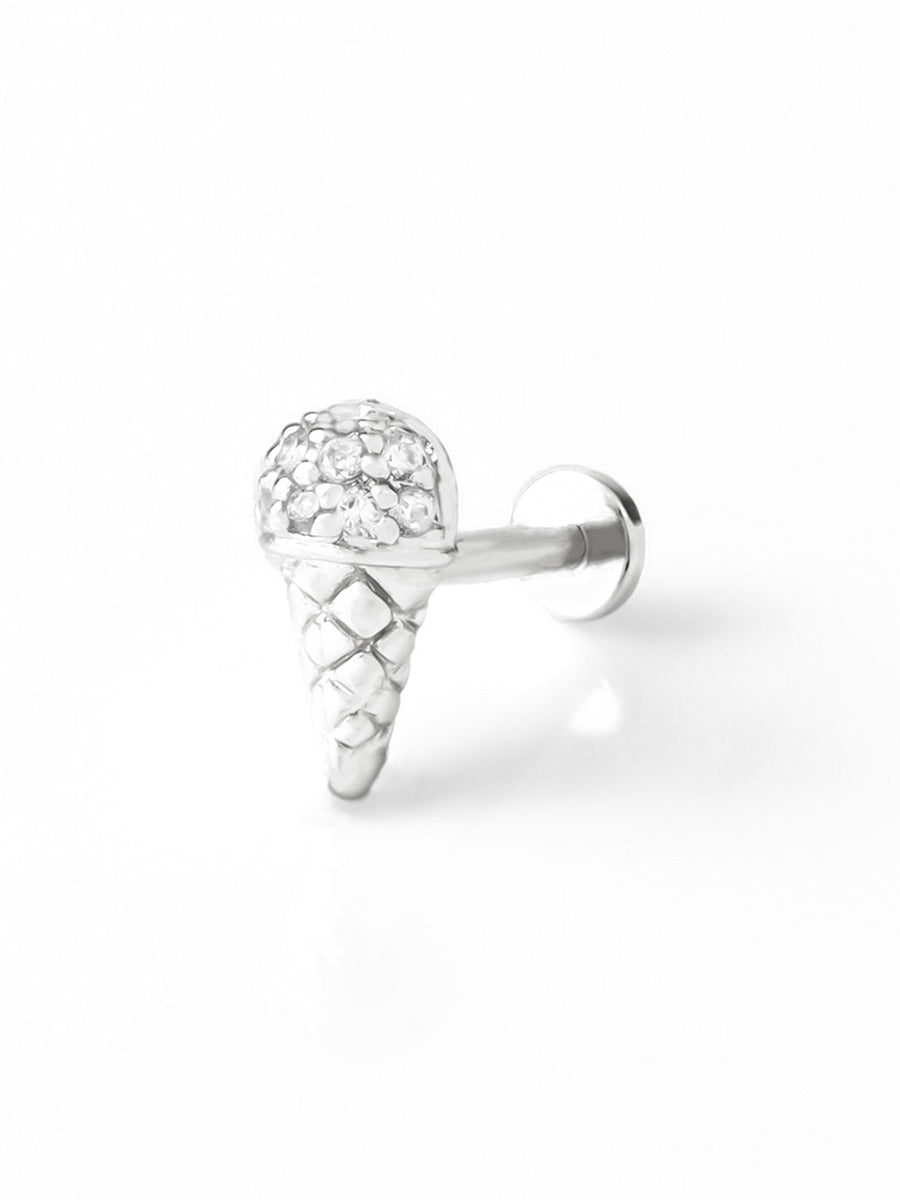 Ice Cream Flat Back Earring | 5A Grade Cubic Zirconia | Silver Rhodium Plated Brass