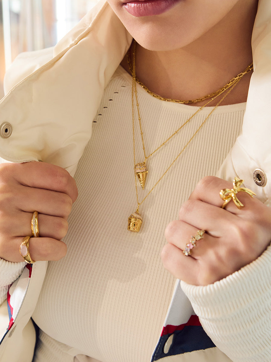 Cafe W+Co Ice Cream Necklace | Natural Gemstone | 14K Gold Plated Brass