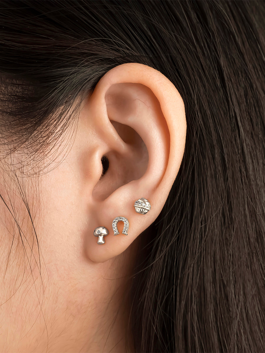 Mushroom Flat Back Earring | 5A Grade Cubic Zirconia | Silver Rhodium Plated Brass