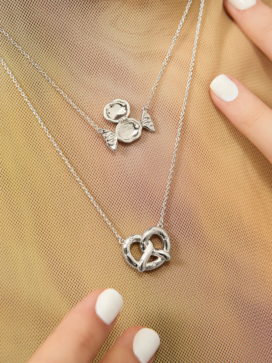 Pretzel Necklace | 5A Grade Cubic Zirconia | 14K Gold Plated Brass