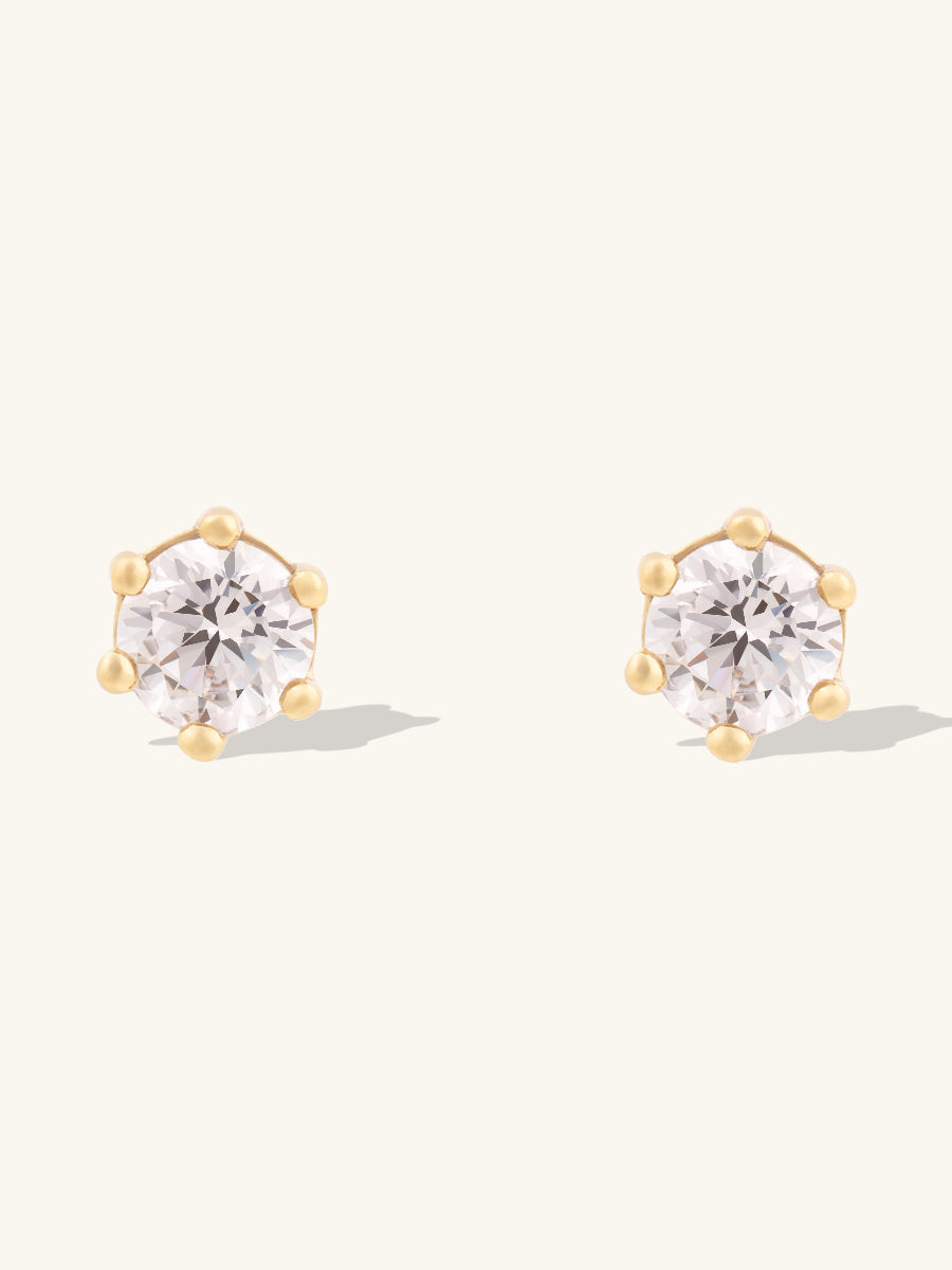 Brilliant 3mm Stud Earrings | 5A Grade Cubic Zirconia | 14K Gold Plated Brass