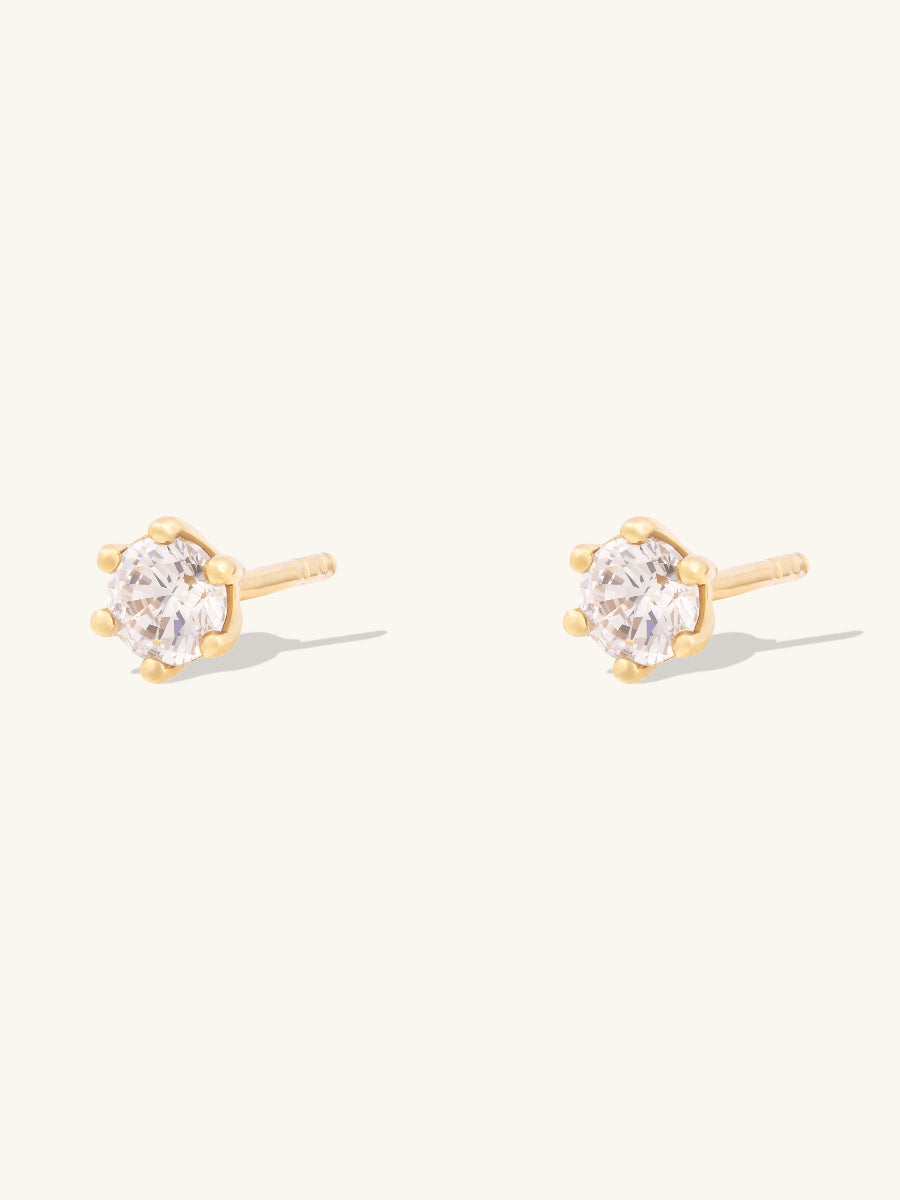 Brilliant 5mm Stud Earrings | 5A Grade Cubic Zirconia | 14K Gold Plated Brass