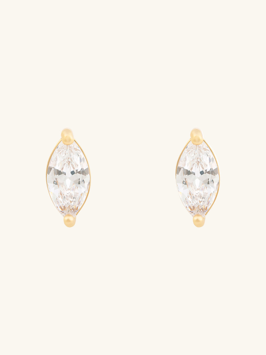 Marquise Stud Earrings | 5A Grade Cubic Zirconia | 14K Gold Plated Brass
