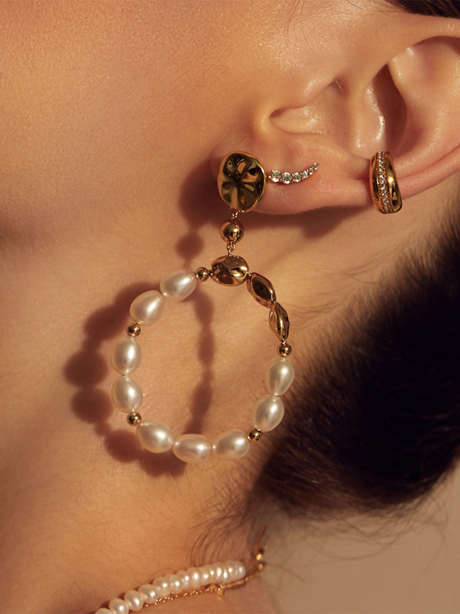 Pearl Baroque Hoop Earrings  | Freshwater Pearl | 14K Gold Vermeil