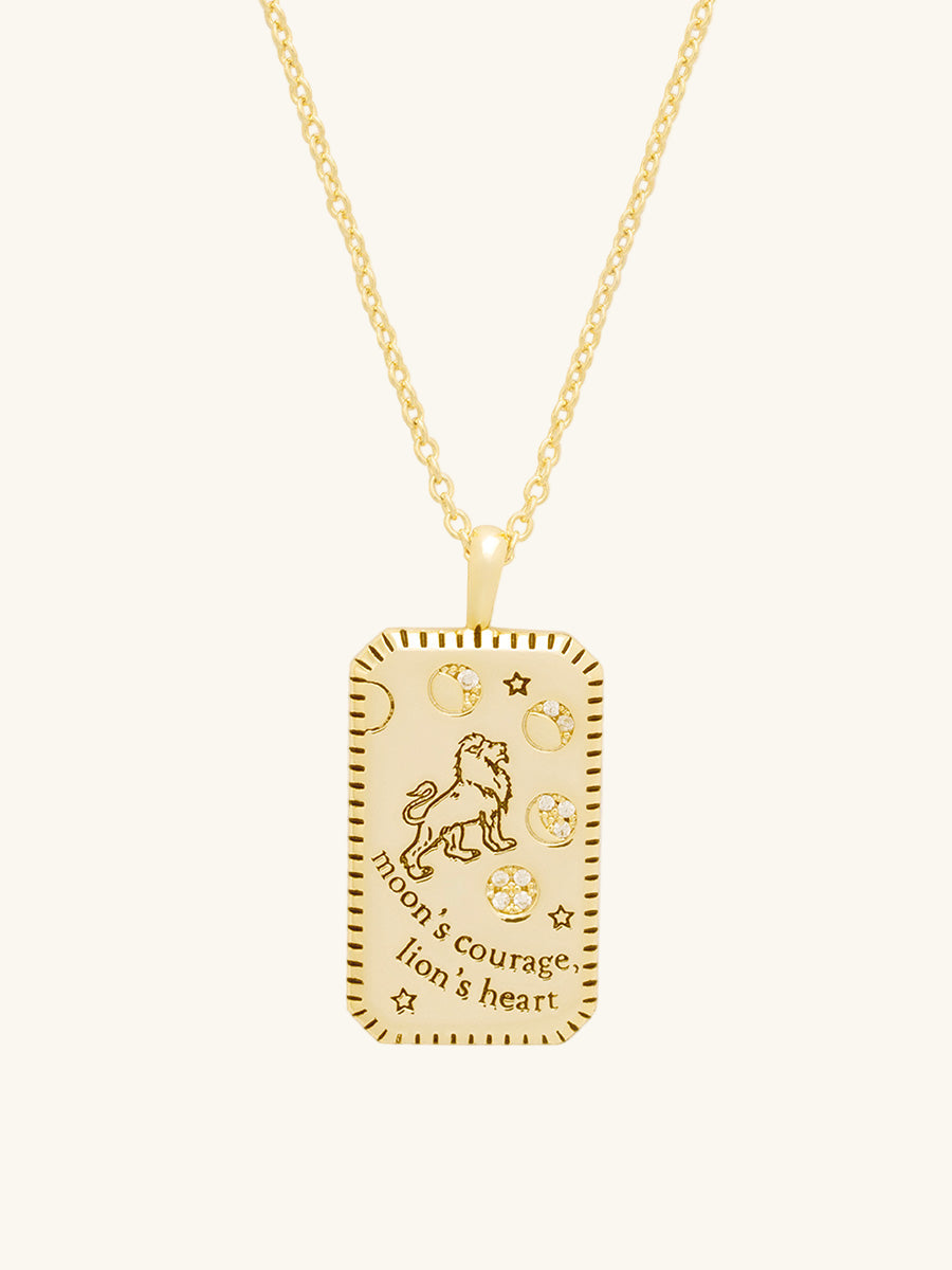 Lion Heart Necklace | 5A Grade Cubic Zirconia | 14K Gold Plated Brass
