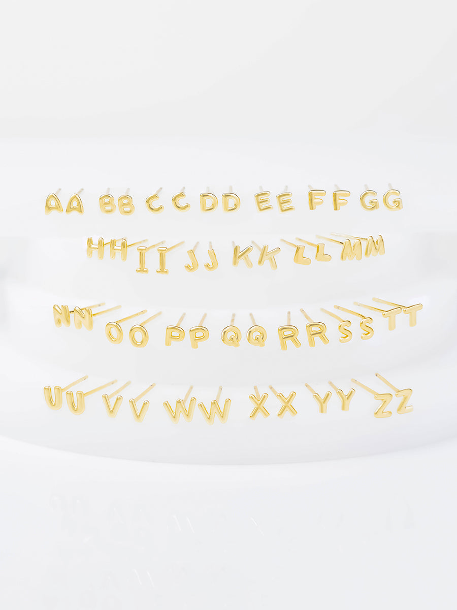 Alphabet Bubble Stud Earrings | 14K Gold Plated Brass
