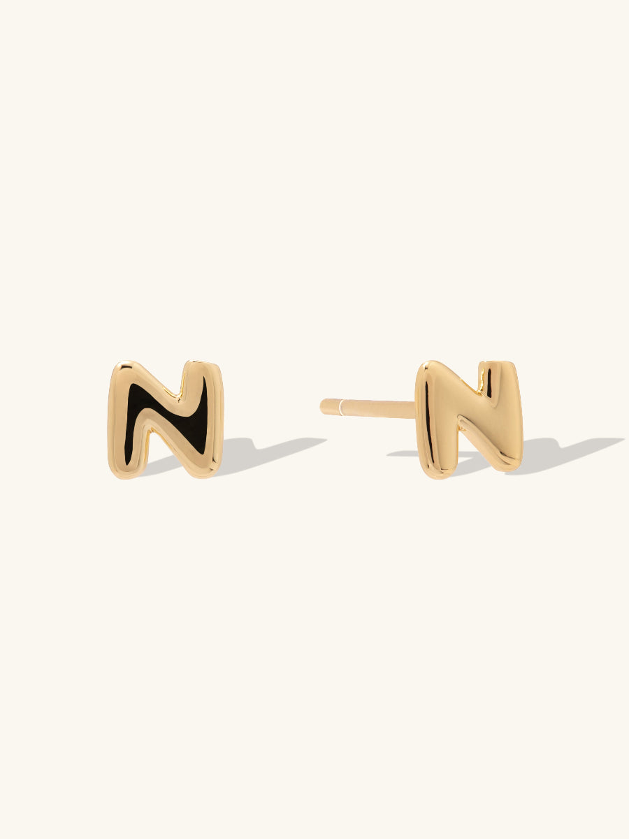 Alphabet Bubble Stud Earrings | 14K Gold Plated Brass