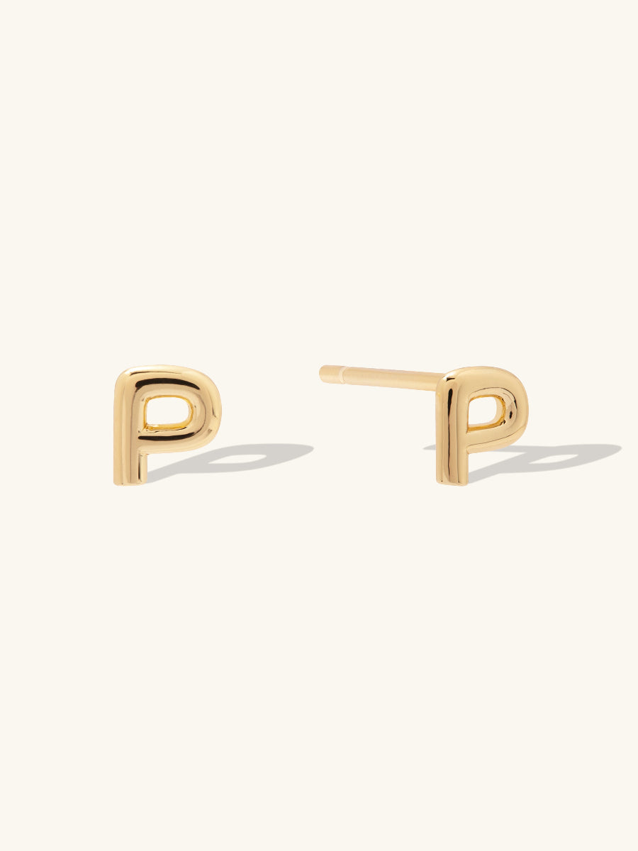 Alphabet Bubble Stud Earrings | 14K Gold Plated Brass