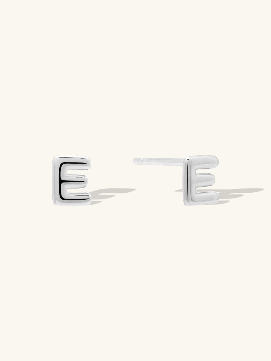 Alphabet Bubble Stud Earrings | Silver Rhodium Plated Brass